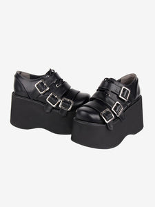 Gothic Lolita Footwear Black Lace Up Round Toe PU Leather Lolita Shoes