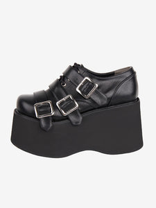 Gothic Lolita Footwear Black Lace Up Round Toe PU Leather Lolita Shoes