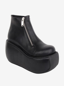 Gothic Lolita Footwear Black PU Leather Wedge Heel Lolita Pumps