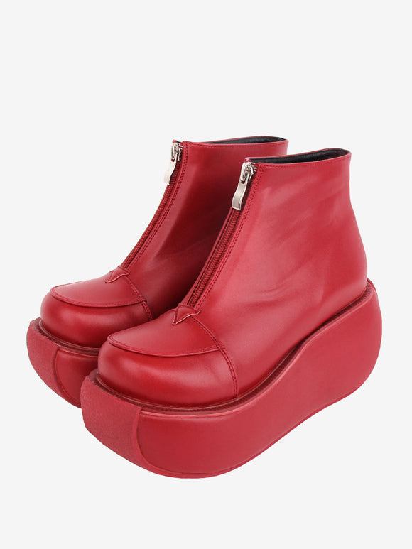 Gothic Lolita Footwear Red Round Toe PU Leather Lolita Pumps