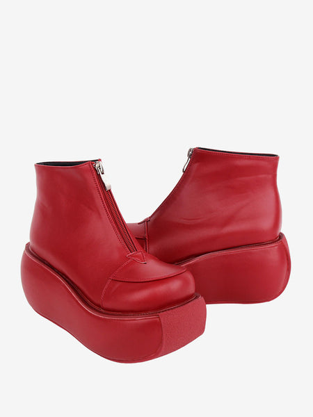 Gothic Lolita Footwear Red Round Toe PU Leather Lolita Pumps