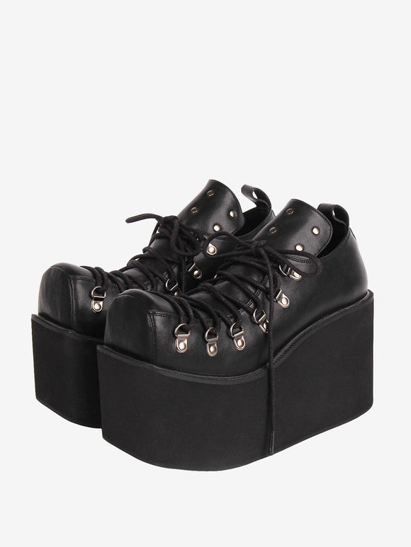 Gothic Lolita Footwear White Grommets PU Leather Wedge Heel Lolita Pumps