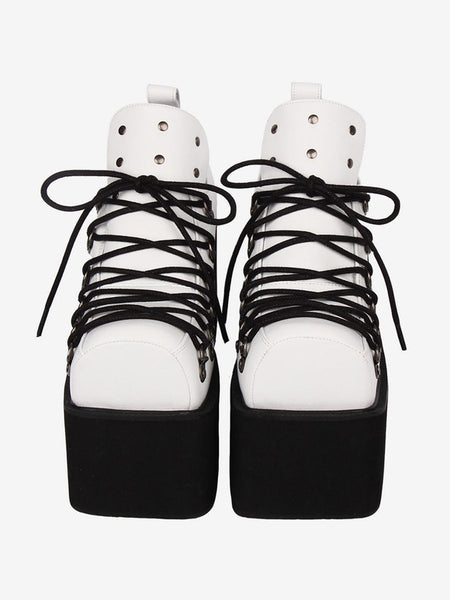 Gothic Lolita Footwear White Grommets PU Leather Wedge Heel Lolita Pumps