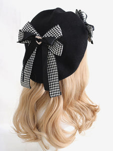 Gothic Lolita Hat Bows Accessory Plaid Polyester Black Lolita Accessories
