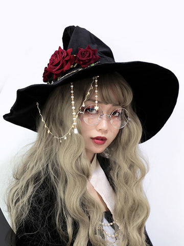 Gothic Lolita Hat Rose Chains Accessory Polyester Red Lolita Accessories