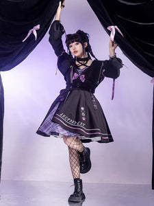 Gothic Lolita Outfits Black Plaid Bows Sleeveless Jumper Overcoat