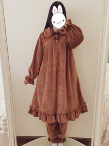 Gothic Lolita Outfits Light Brown Bows Ruffles Long Sleeves Pants Top