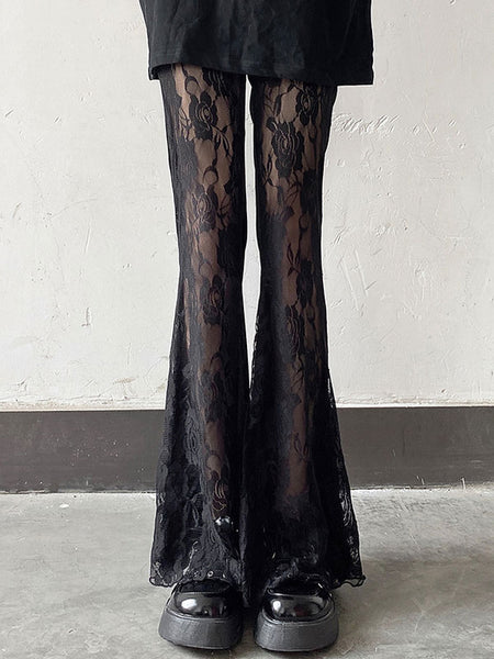 Gothic Lolita Pant Black Lace Flared Lolita Trousers