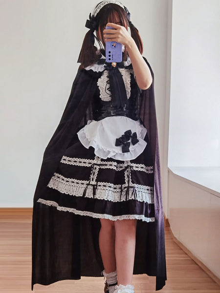 Gothic Lolita Poncho Black Polyester Spring Lolita Outwears