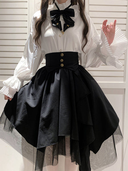 Gothic Lolita SK Black Tiered Lolita Skirts