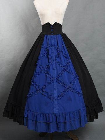Gothic Lolita SK Color Block Blue Ruffles Lolita Skirts