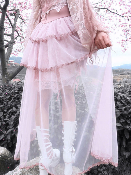 Gothic Lolita SK Lace Pleated Pink Lolita Skirts