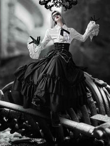 Gothic Lolita SK Ruffles Black Jacquard Lolita Skirts