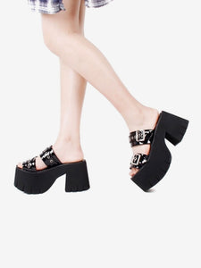 Gothic Lolita Sandals Black Patent PU Upper Round Toe Lolita Summer Shoes
