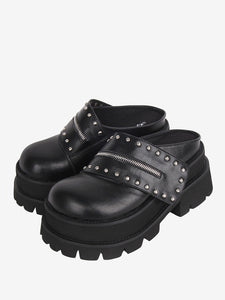 Gothic Lolita Sandals Rivets Round Toe PU Leather Black Lolita Summer Shoes