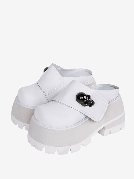 Gothic Lolita Sandals Round Toe PU Leather White Lolita Summer Shoes
