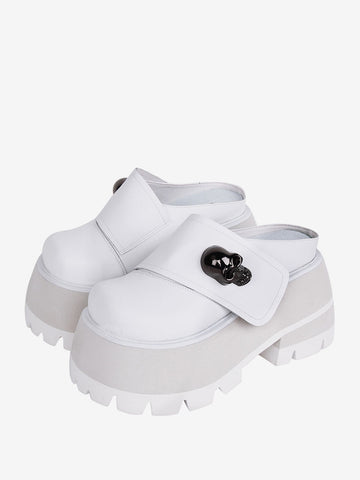 Gothic Lolita Sandals Round Toe PU Leather White Lolita Summer Shoes