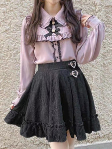 Gothic Lolita Skirt Black Grommets Ruffles Lolita Skirts