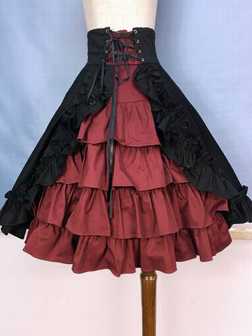 Gothic Lolita Skirt Burgundy Ruffles Lolita Skirts