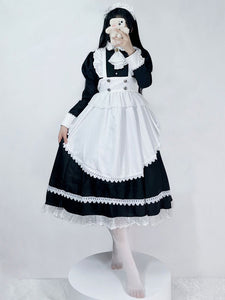 Gothic Maid Lolita Dresses Lace Ruffles Long Sleeves Black Lolita Dress