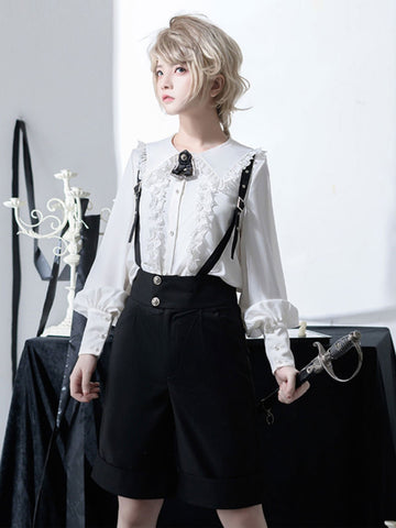 Gothic Ouji Lolita Blouses Ruffles Lace Long Sleeves Blouse Lolita Top White Lolita Shirt