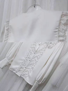 Gothic Ouji Lolita Blouses Ruffles Lace Long Sleeves Blouse Lolita Top White Lolita Shirt
