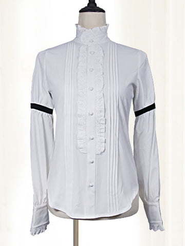 Gothic Ouji Lolita Blouses White Long Sleeves Lolita Top Ruffles Lolita Shirt