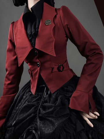 Gothic Ouji Lolita Coats Red Lace Up Polyester Overcoat Coat Spring Lolita Outwears