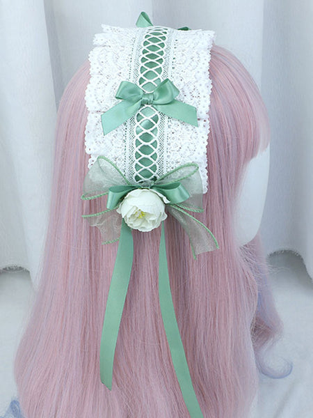 Green Lolita Accessories Lace Flowers Bows Polyester Fiber Headwear Miscellaneous