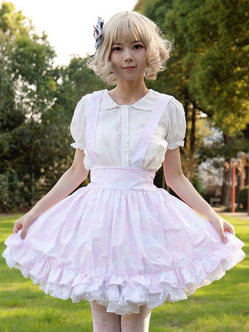 Harajuku Fashion Lolita SK Angel Beats Ruffles Pink Floral Print Lolita Skirts