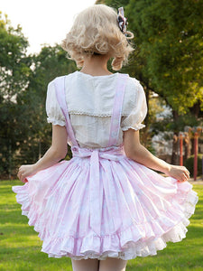 Harajuku Fashion Lolita SK Angel Beats Ruffles Pink Floral Print Lolita Skirts