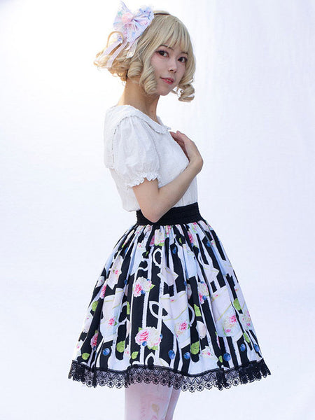 Harajuku Fashion Lolita SK Cardcaptor Sakura   Floral Print Black Ruffles Lolita Skirts