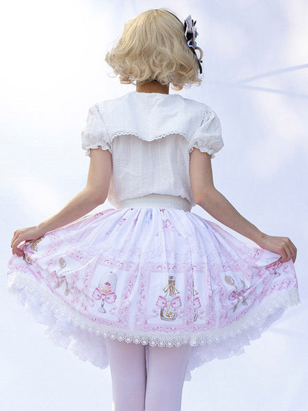 Harajuku Fashion Lolita SK Floral Print Light Pink Ruffles Lolita Skirts