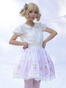 Harajuku Fashion Lolita SK Floral Print Light Pink Ruffles Lolita Skirts