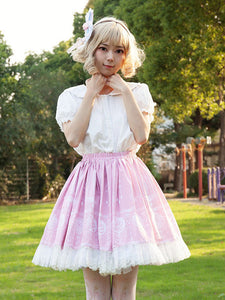 Harajuku Fashion Lolita SK Floral Print Pink Ruffles Lolita Skirts