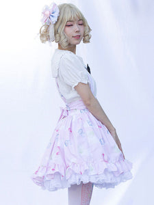 Harajuku Fashion Lolita SK Floral Print Soft Pink Ruffles Lolita Skirts