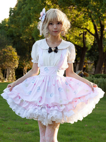 Harajuku Fashion Lolita SK Floral Print Soft Pink Ruffles Lolita Skirts