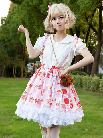 Harajuku Fashion Lolita SK Ruffles Red Floral Print Lolita Skirts