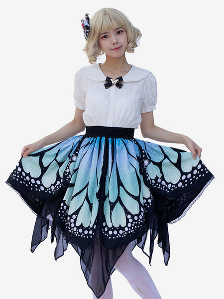 Harajuku Fashion Lolita Skirt Butterfly Ruffles As Image Floral Print Lolita Skirts