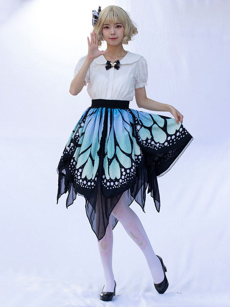 Harajuku Fashion Lolita Skirt Butterfly Ruffles As Image Floral Print Lolita Skirts