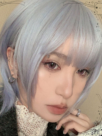 Harajuku Fashion Lolita Wig Blue Gray Short Heat-resistant Fiber Lolita Accessories