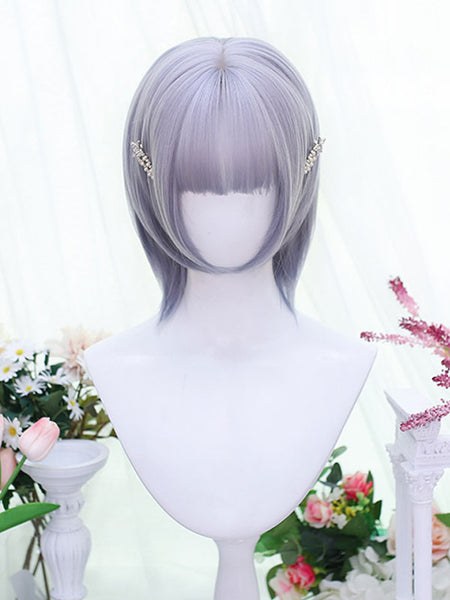 Harajuku Fashion Lolita Wig Blue Gray Short Heat-resistant Fiber Lolita Accessories