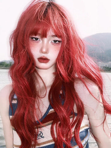 Harajuku Fashion Lolita Wig Long Heat-resistant Fiber Orange Red Lolita Accessories