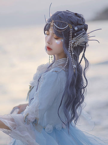 Harajuku Fashion Lolita Wigs Blue Long Heat-resistant Fiber Lolita Accessories