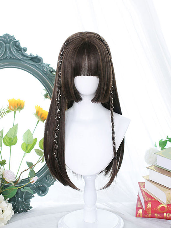 Harajuku Fashion Lolita Wigs Long Heat-resistant Fiber Deep Brown Lolita Accessories