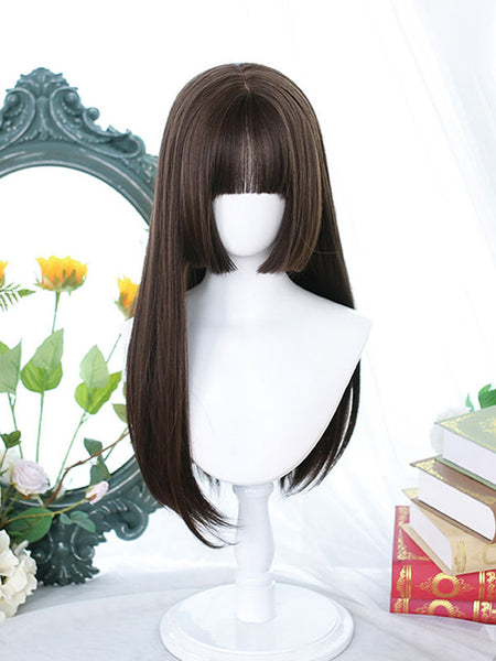 Harajuku Fashion Lolita Wigs Long Heat-resistant Fiber Deep Brown Lolita Accessories