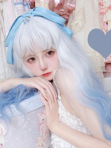 Harajuku Fashion Lolita Wigs Long Heat-resistant Fiber Light Sky Blue Lolita Accessories