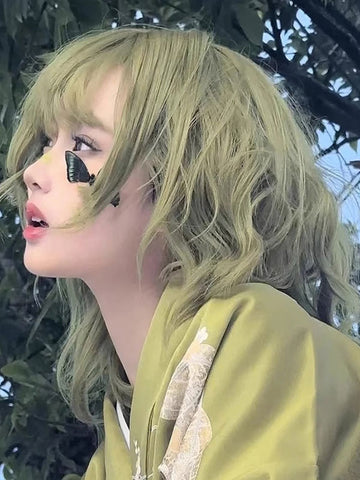 Harajuku Fashion Lolita Wigs Short Heat-resistant Fiber Green Lolita Accessories