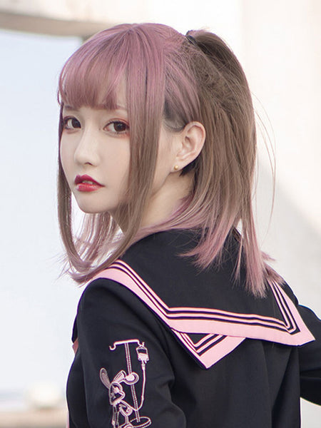 Harajuku Fashion Lolita Wigs Short Heat-resistant Fiber Light Pink Lolita Accessories