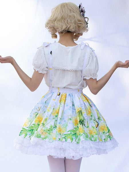 Idol clothes Lolita SK Angel Beats Ruffles As Image Floral Print Lolita Skirts